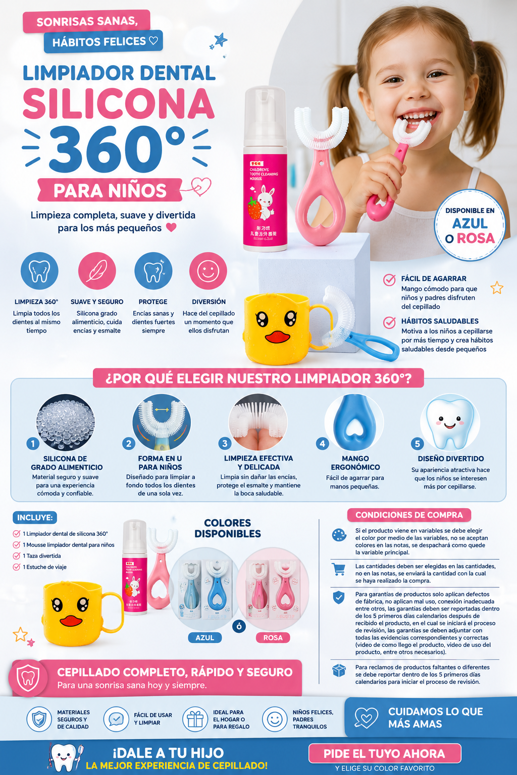 🪥 Cepillo 360° Infantil de Silicona – Limpieza Fácil, Rápida y Segura
