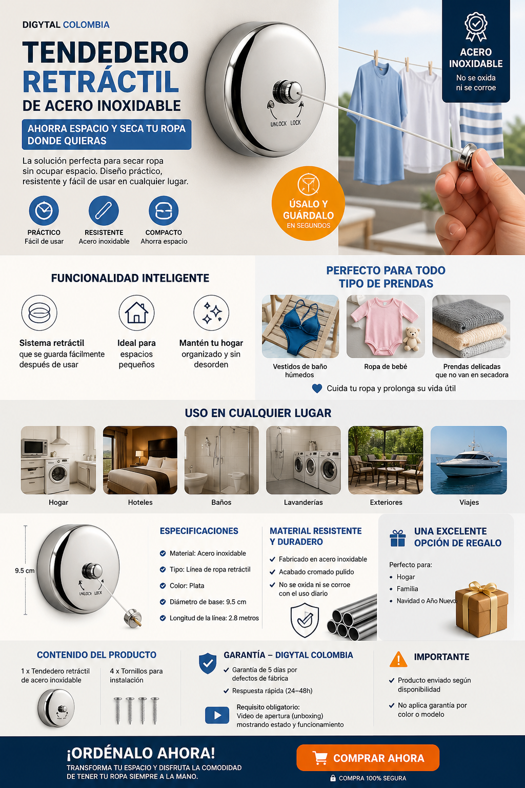 Tendedero Retráctil: orden, comodidad y ahorro en un solo producto