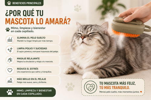 Cepillo Removedor de Pelo con Vapor para Perros y Gatos