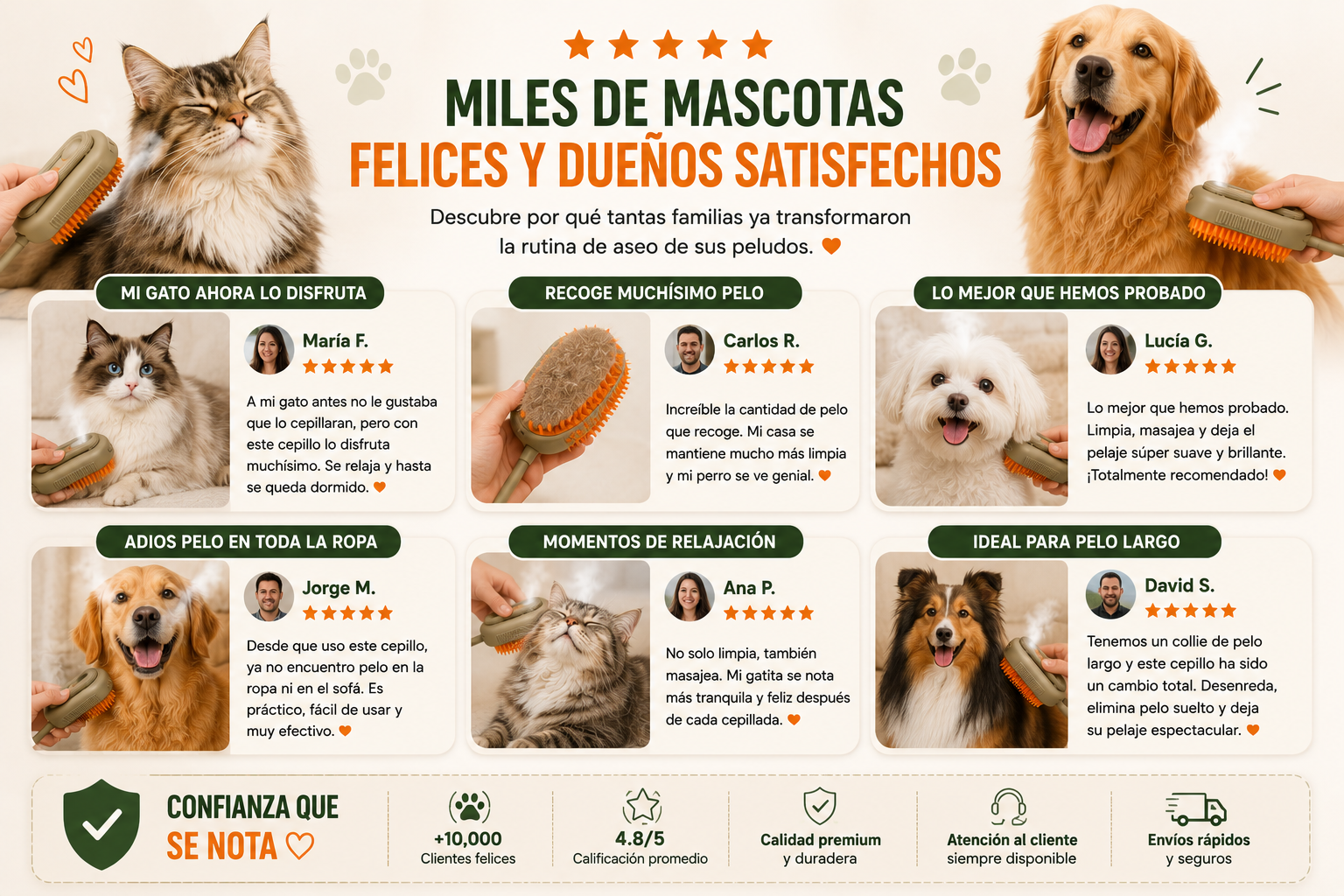 Cepillo Removedor de Pelo con Vapor para Perros y Gatos