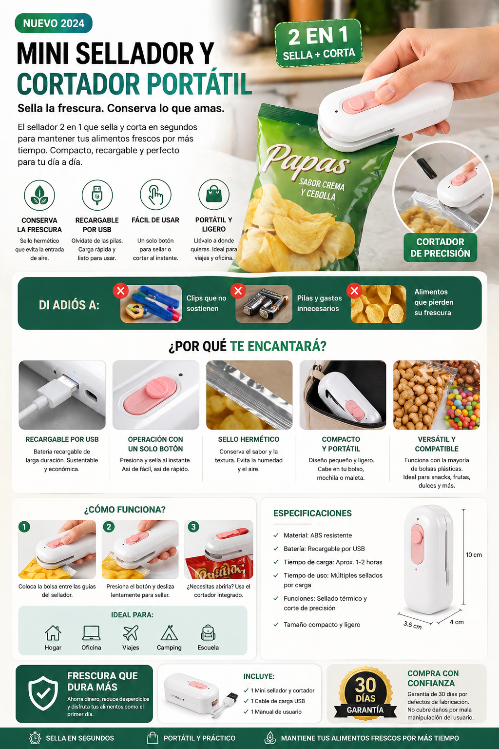 Mini Sellador y Cortador Portátil – Sella y Conserva tus Alimentos al Instante